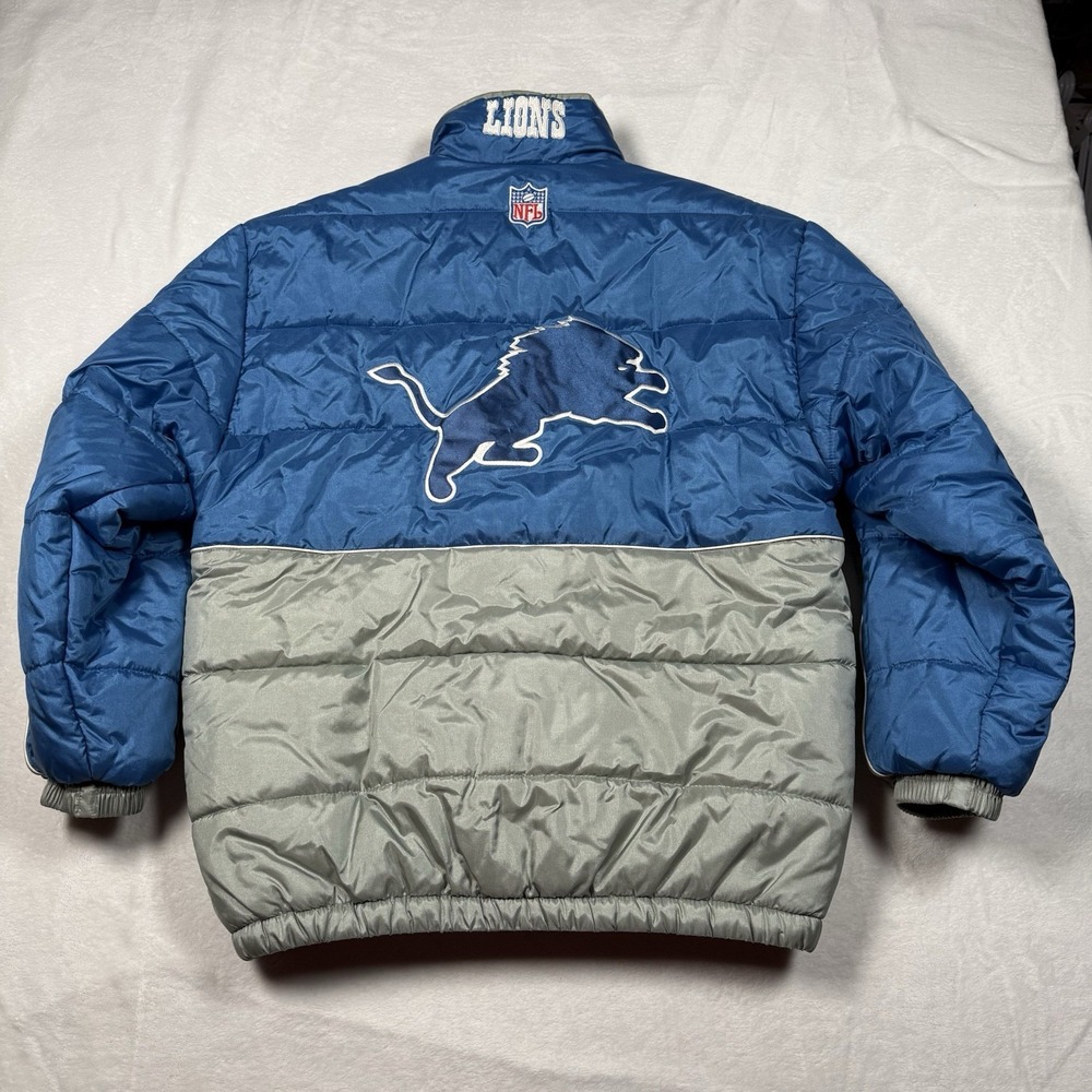 Vtg Y2K Detroit Lions Reebok Puffer Coat Jacket Mens Medium 90s Embroidered NFL - Picture 5 of 10